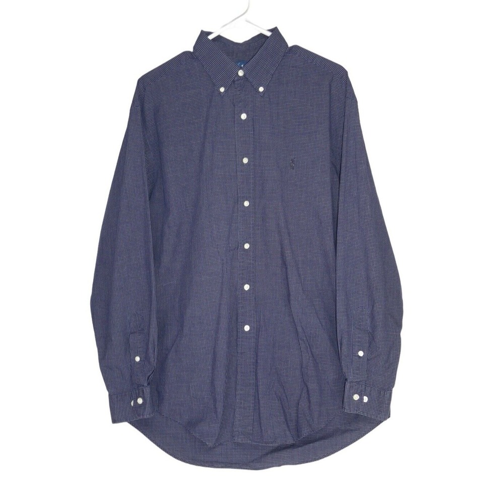 Ralph Lauren Yarmouth‎ Shirt Size 16 34/35 Navy Blue Check Long Sleeve Pony